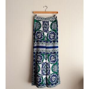 Cupcakes & Cashmere Green + Blue Printed Palazzo Pants XS Resort Beach Vacation